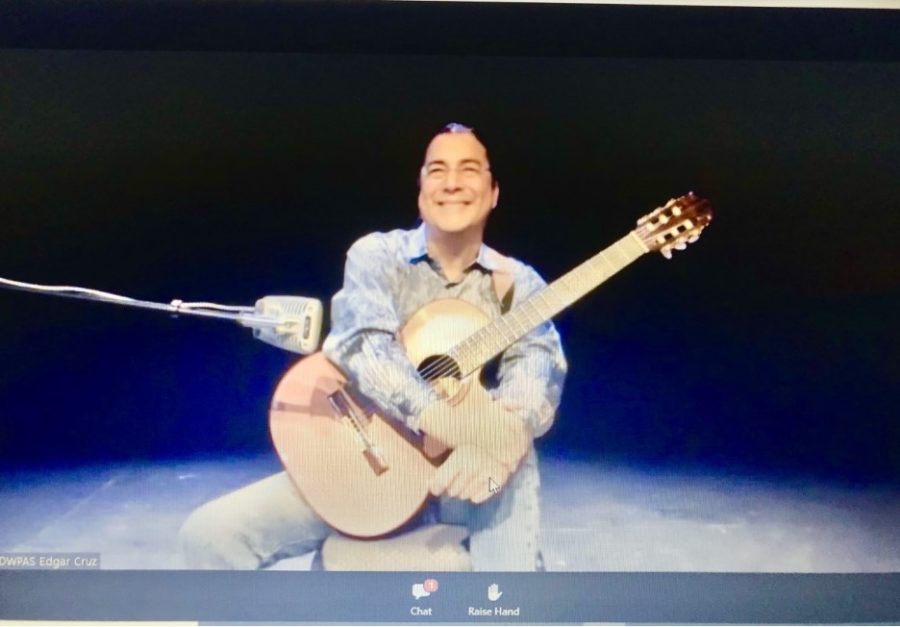 Edgar Cruz takes questions and comments at the end of a virtual performance at USAO. This is his second time performing for a virtual performance at USAO Sept. 17 as the opening act of the 2020 Davis-Waldorf Performing Artist Series. Photo by Erin Lynch