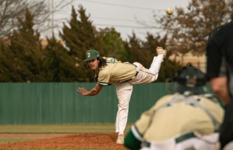 Reed Butz completes a pitch Sunday afternoon against #5 Bellvue University. 