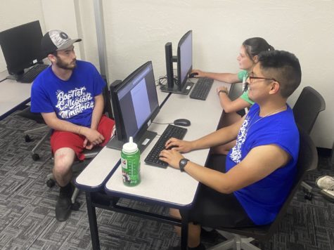 Rilley Merrill, Emily Loughridge, and Paul Tointigh utilize the upgraded 24/7 computer lab to study for their finals. 