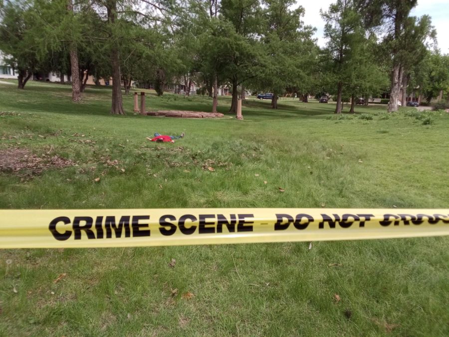 The crime scene where the body of Kenneth Newman (Rilley Merrill) lies is filmed to the west of Sparks Hall on USAO’s campus. 