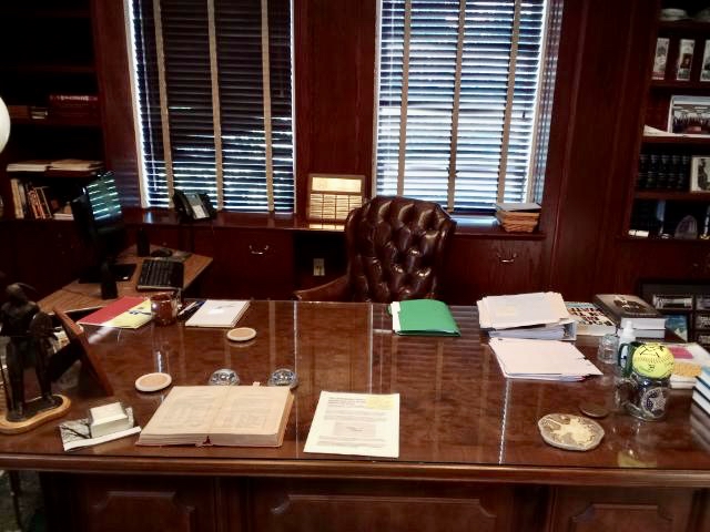 In the Office of the President, a chair remains free to welcome the 13th president of the univeristy, which was recently announced. 