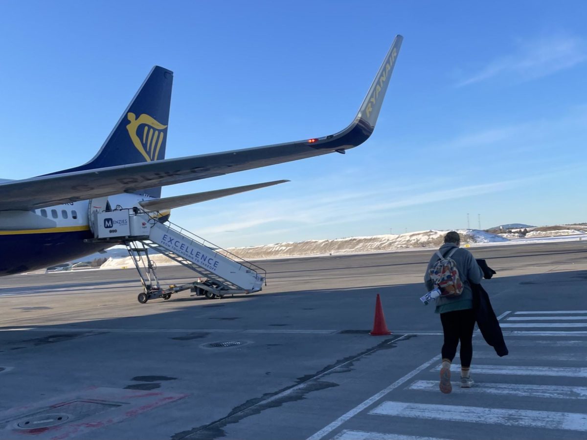 Chelsea Fuston, the most recent recpient of the Brad Henry International Scholar Award, prepares to board a flight in Norway. 