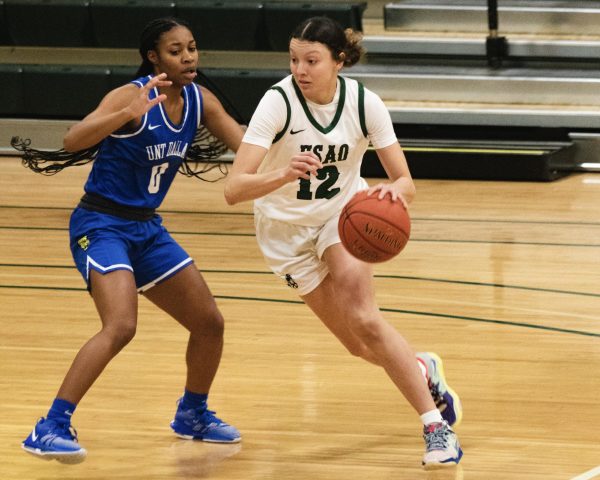 Crystal Ortiz drove to the rim against a UNT Dallas defender Saturday, Jan. 27 at the Drover Fieldhouse. 