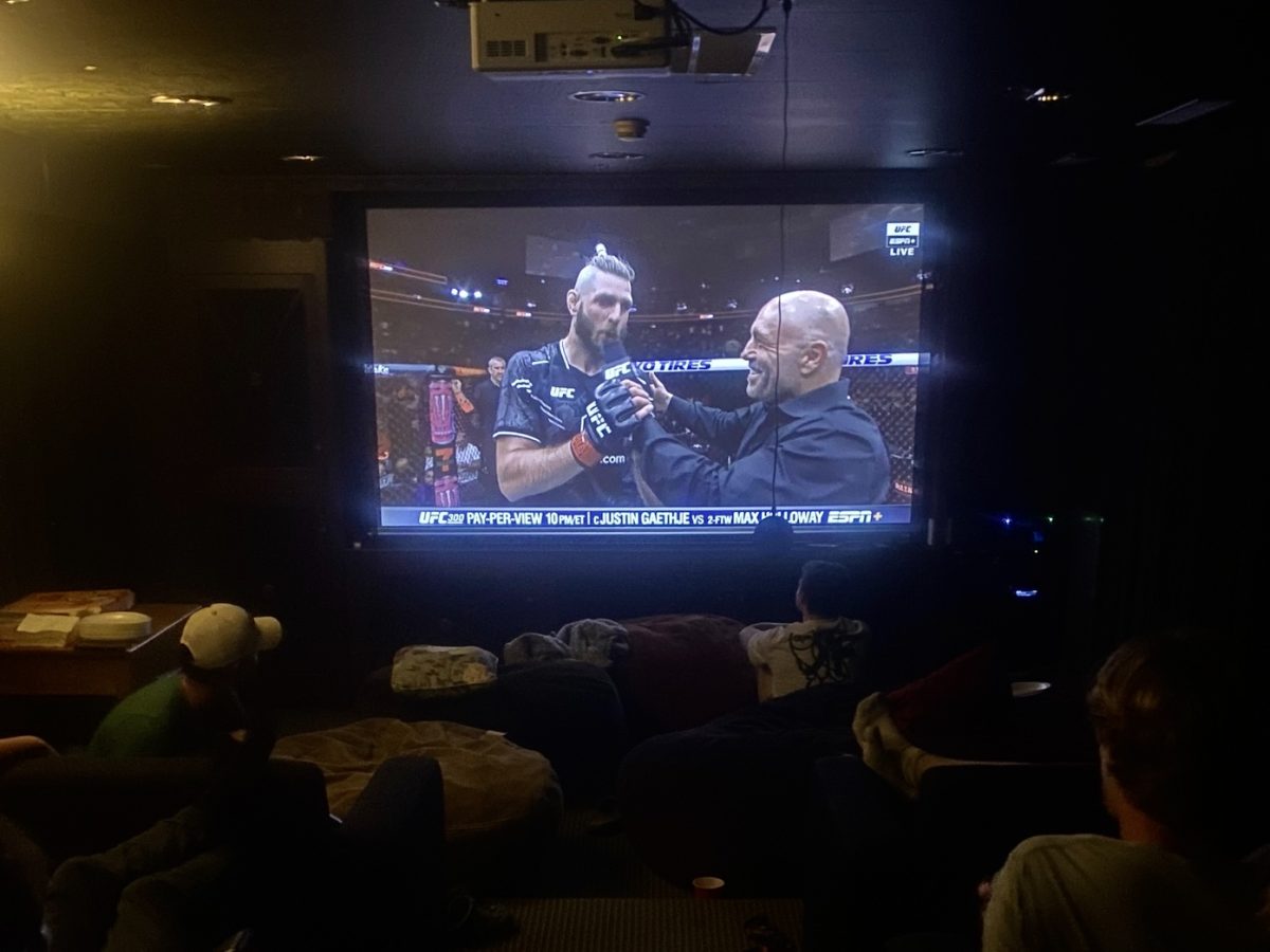 A group of friends hosted a UFC 300 watch party in the Lawson Clubhouse Saturday night.