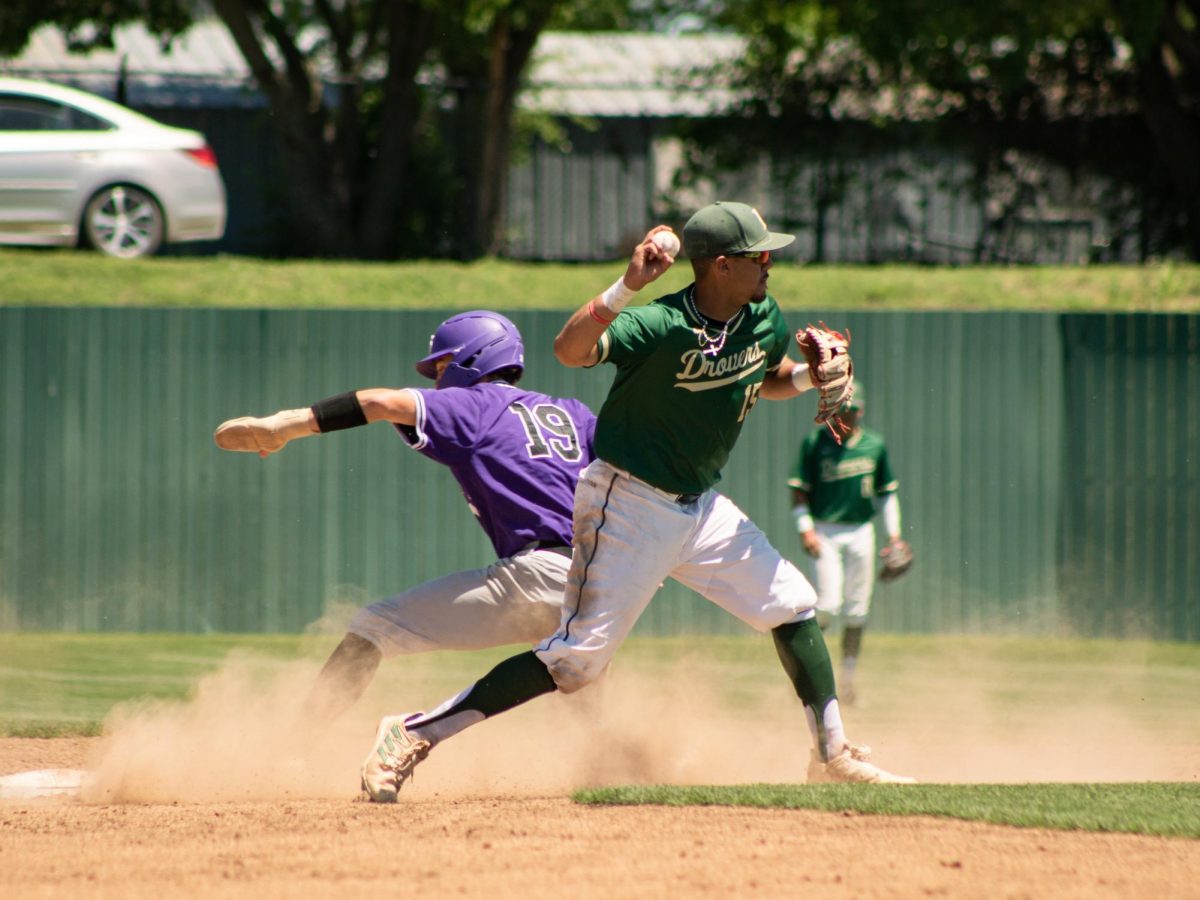 Ian Ortiz makes a play from second base against Nelson University (formerly Southwestern Assemblies of God University) during their matchup in the 2023-2024 season. 