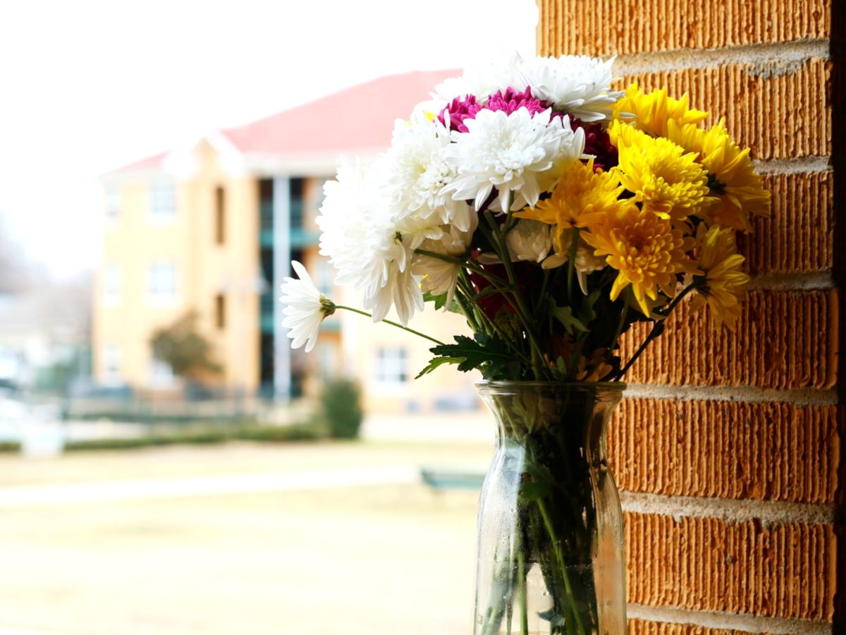 Thomas Buchanan showcases a beautiful set of flowers looking out onto the Lawson Clubhouse