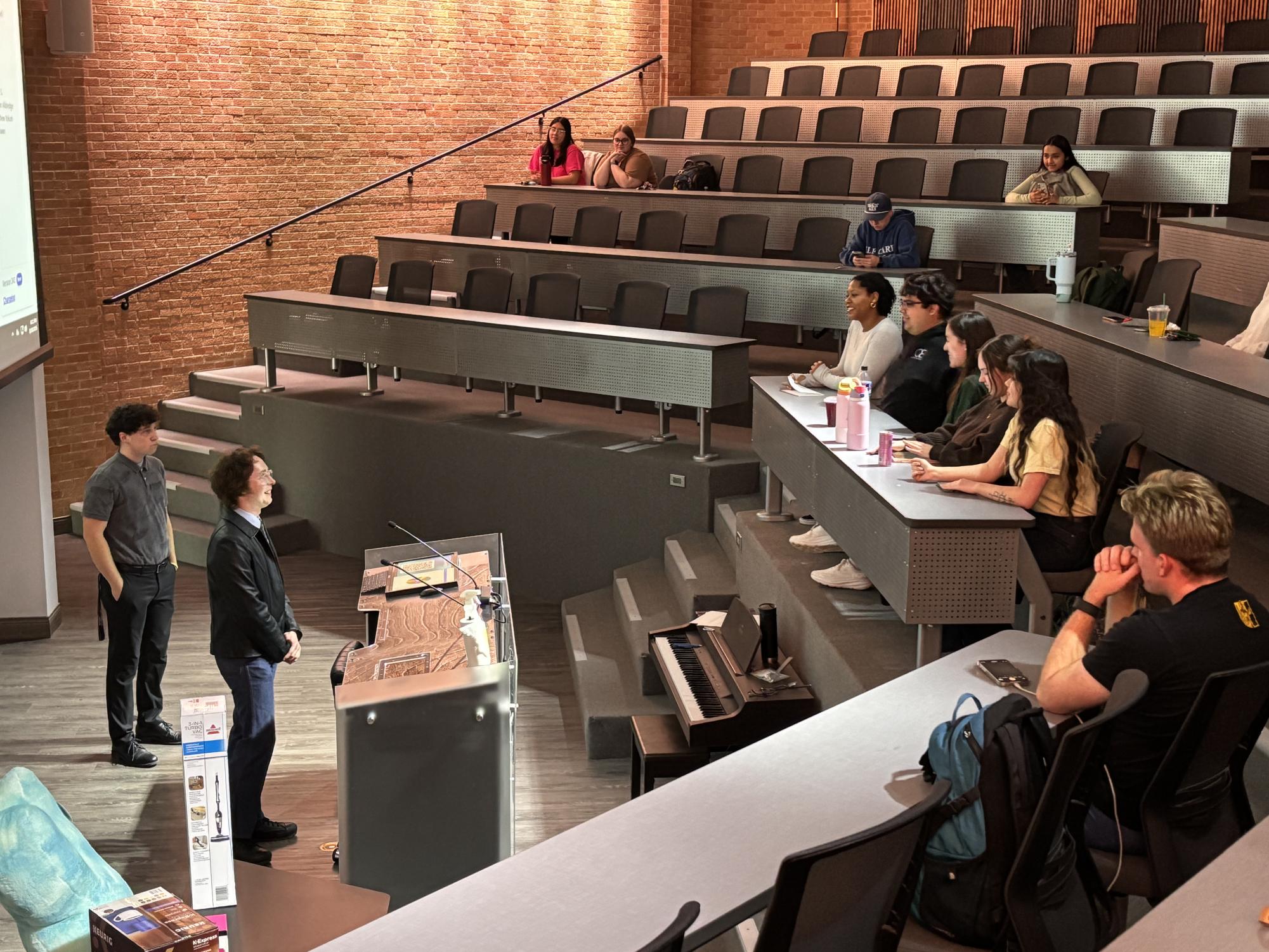 Candidate for SGA Secretary Thomas Buchanan speaks to the audience during Monday night's Town Hall. 