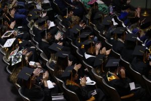 Instead of graduation taking place in front of Troutt Hall, commencement 2025 will be taking place inside of Te Ata auditorium due to weather. 